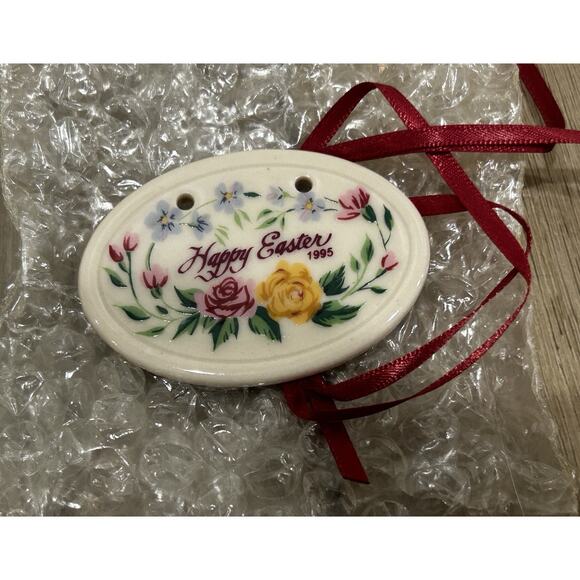 Longaberger Happy Easter Basket Tie-On Pottery NEW Roses Floral - Picture 1 of 3